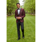 Couture 1910 Stretch 1-Button Burgundy with Black Shawl Lapel Coat and Contrasting Black Pants
